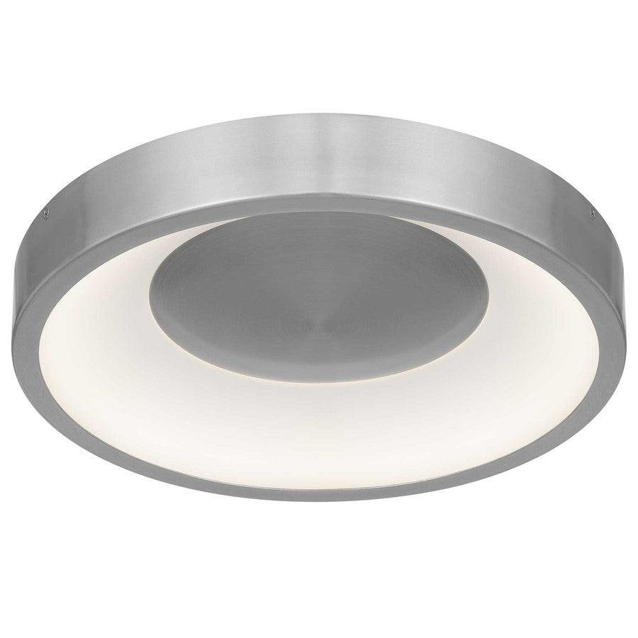Alteck Stellar 14in 1-Light LED Outdoor Flush Mount | Contemporary Brushed Aluminum and Etched White Acrylic | Entryway | Model AFM0069-5CCT-W-BA