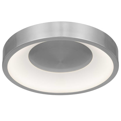 Alteck Stellar 14in 1-Light LED Outdoor Flush Mount | Contemporary Brushed Aluminum and Etched White Acrylic | Entryway | Model AFM0069-5CCT-W-BA