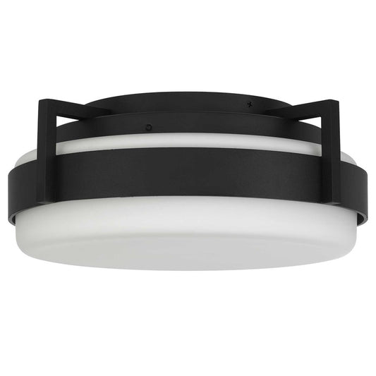 Alteck Ted 12in 1-Light LED Outdoor Flush Mount | Contemporary Sand Black and Etched White Glass | Covered Patio & Entryway | Model AFM0085-5CCT-W-BK