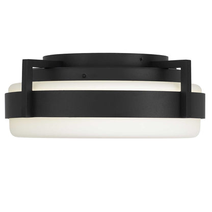 Alteck Ted 12in 1-Light LED Outdoor Flush Mount | Contemporary Sand Black and Etched White Glass | Covered Patio & Entryway | Model AFM0085-5CCT-W-BK
