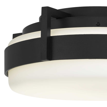 Alteck Ted 12in 1-Light LED Outdoor Flush Mount | Contemporary Sand Black and Etched White Glass | Covered Patio & Entryway | Model AFM0085-5CCT-W-BK