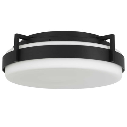 Alteck Ted 15in 1-Light Outdoor Flush Mount | Contemporary Sand Black Aluminum and Etched White Opal Glass | Entryway | Model AFM0086-5CCT-W-BK