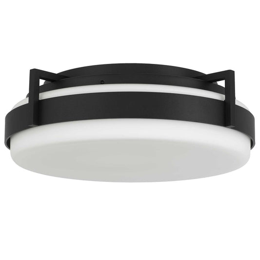 Alteck Ted 15in 1-Light Outdoor Flush Mount | Contemporary Sand Black Aluminum and Etched White Opal Glass | Entryway | Model AFM0086-5CCT-W-BK