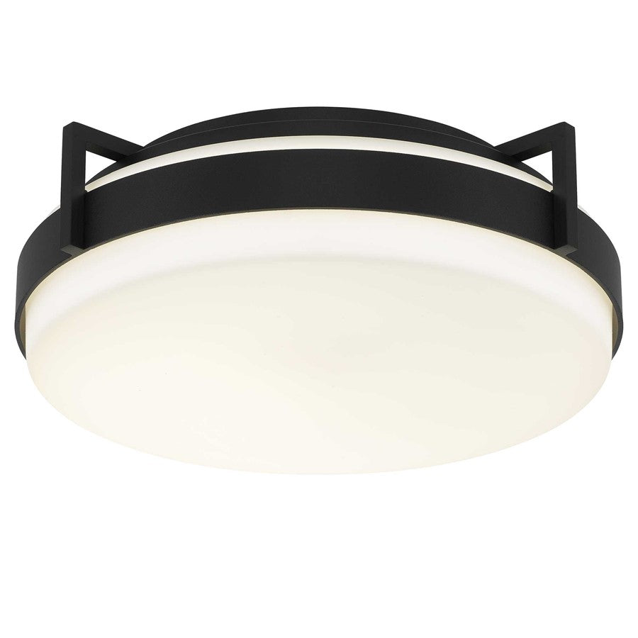 Alteck Ted 15in 1-Light Outdoor Flush Mount | Contemporary Sand Black Aluminum and Etched White Opal Glass | Entryway | Model AFM0086-5CCT-W-BK