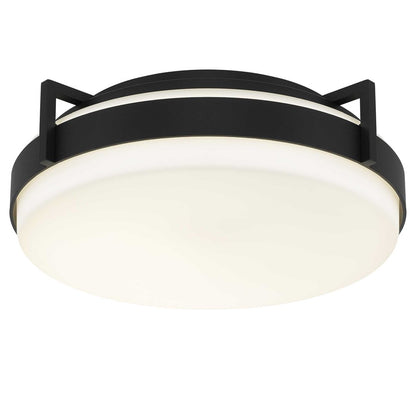 Alteck Ted 15in 1-Light Outdoor Flush Mount | Contemporary Sand Black Aluminum and Etched White Opal Glass | Entryway | Model AFM0086-5CCT-W-BK