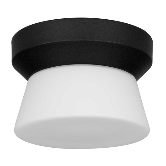Alteck Skirt 7in LED Outdoor Flush Mount | Contemporary Sand Black and Etched White Opal Glass | Porch & Entryway | Model AFM0147-3CCT-W-BK