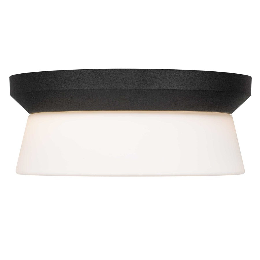 Alteck Skirt 11in 1-Light Outdoor Flush Mount | Mid-Century Sand Black Aluminum and Etched White Opal Glass | Covered Patio | Model AFM0148-3CCT-W-BK