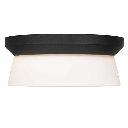 Alteck Skirt 11in 1-Light Outdoor Flush Mount | Mid-Century Sand Black Aluminum and Etched White Opal Glass | Covered Patio | Model AFM0148-3CCT-W-BK