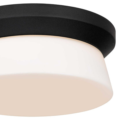 Alteck Skirt 11in 1-Light Outdoor Flush Mount | Mid-Century Sand Black Aluminum and Etched White Opal Glass | Covered Patio | Model AFM0148-3CCT-W-BK