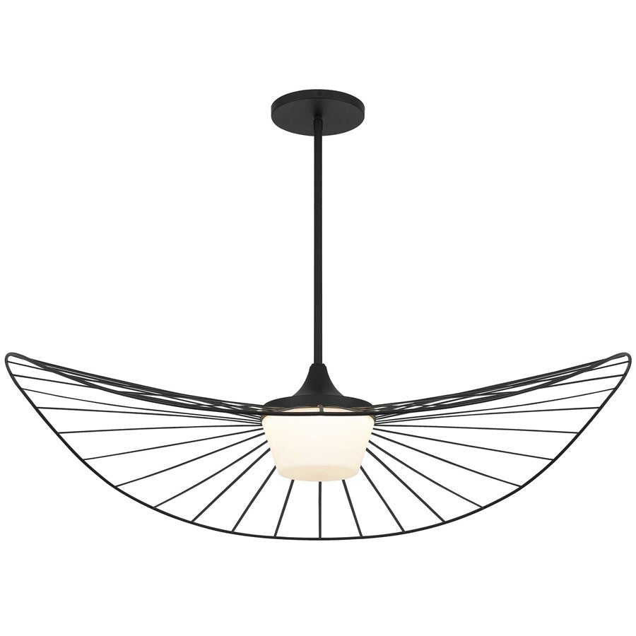 Alteck New Wave 44in 1-Light Outdoor Pendant | Contemporary Sand Black and Etched White Opal Glass | Covered Patio & Porch | Model AP0071-5CCT-W-BK