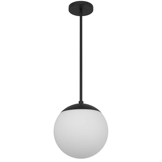 Alteck Rondure 10in 1-Light Outdoor Pendant | Mid-Century Sand Black and Etched White Opal Glass | Covered Patio & Entryway | Model AP0072-5CCT-W-BK