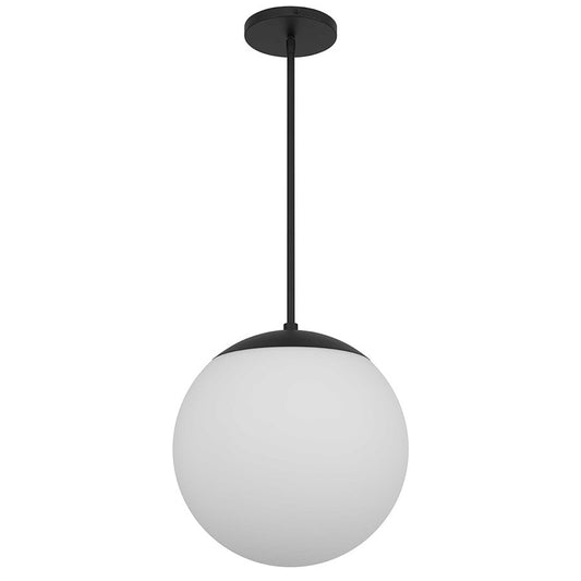 Alteck Rondure 14in 1-Light Outdoor Pendant | Contemporary Sand Black and White Opal Glass | Covered Patio & Entryway | Model AP0073-5CCT-W-BK