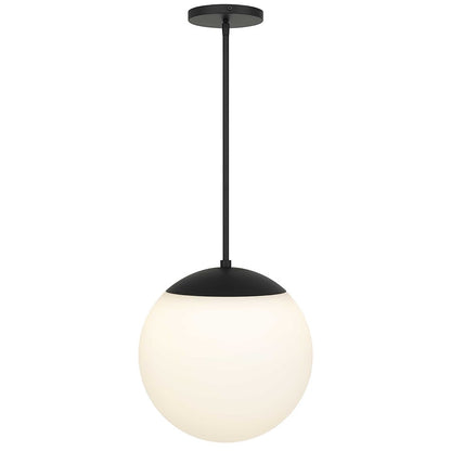 Alteck Rondure 14in 1-Light Outdoor Pendant | Contemporary Sand Black and White Opal Glass | Covered Patio & Entryway | Model AP0073-5CCT-W-BK