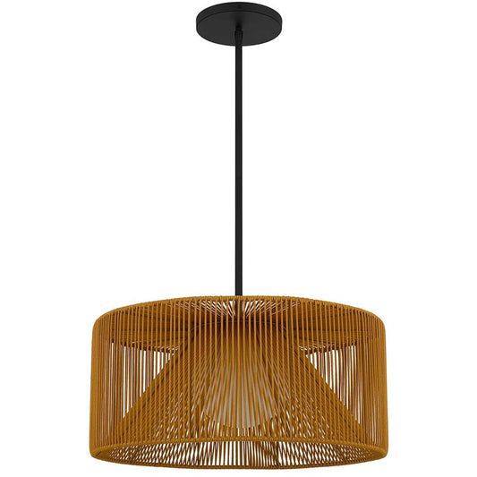 Alteck Key West 22in 1-Light Outdoor Pendant | Contemporary Sand Black and Weather Resistant Rattan | Covered Patio & Porch | Model AP0149-5CCT-W-BK