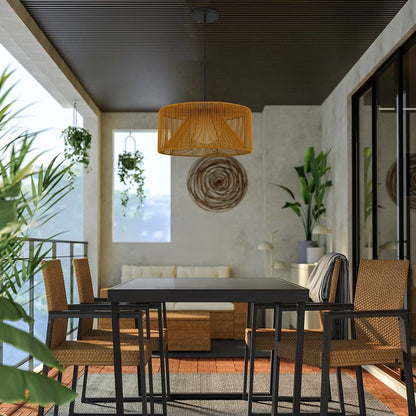 Alteck Key West 22in 1-Light Outdoor Pendant | Contemporary Sand Black and Weather Resistant Rattan | Covered Patio & Porch | Model AP0149-5CCT-W-BK