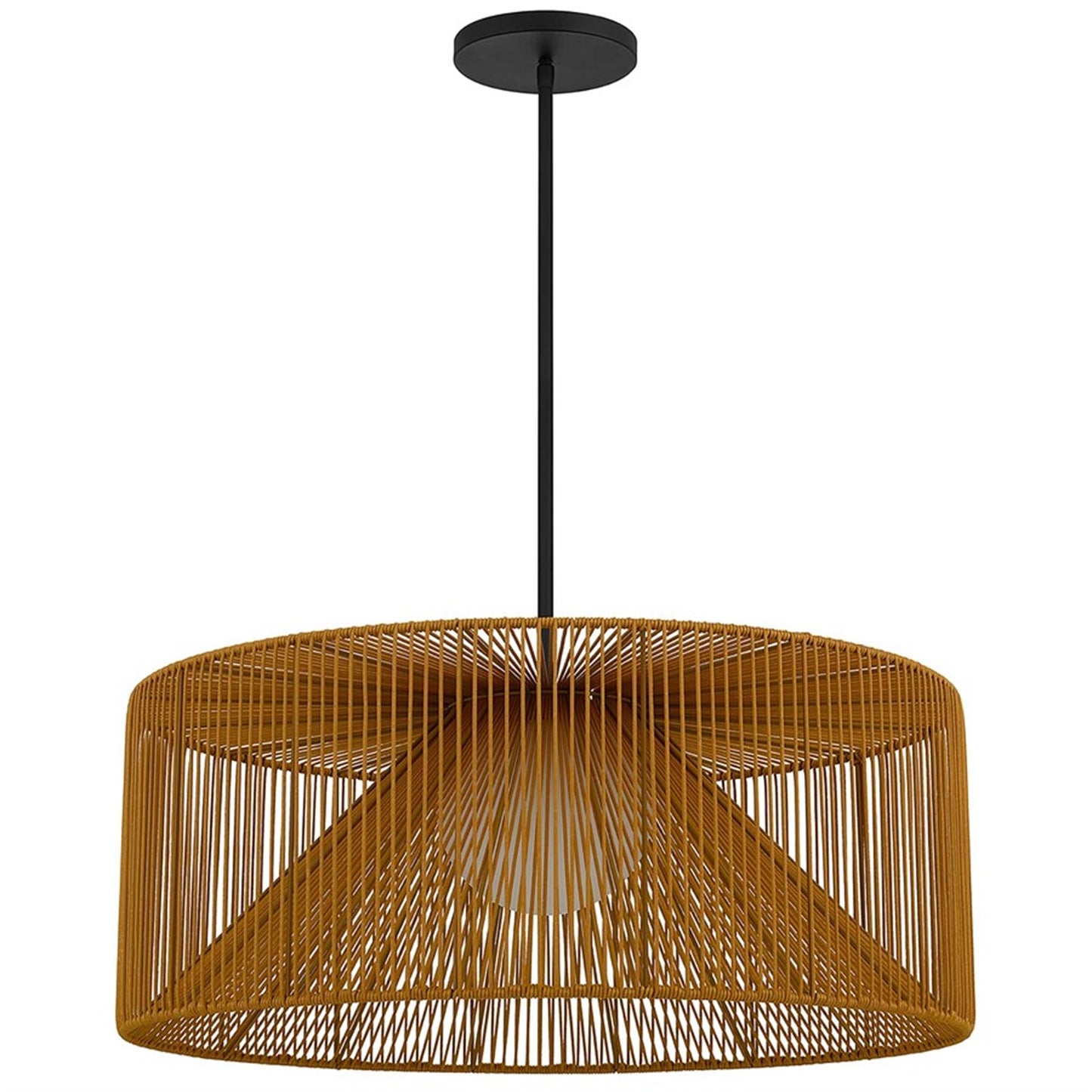 Alteck Key West 30in LED Outdoor Pendant | Contemporary Sand Black and Weather Resistant Rattan | Covered Patio & Indoor | Model AP0150-5CCT-W-BK