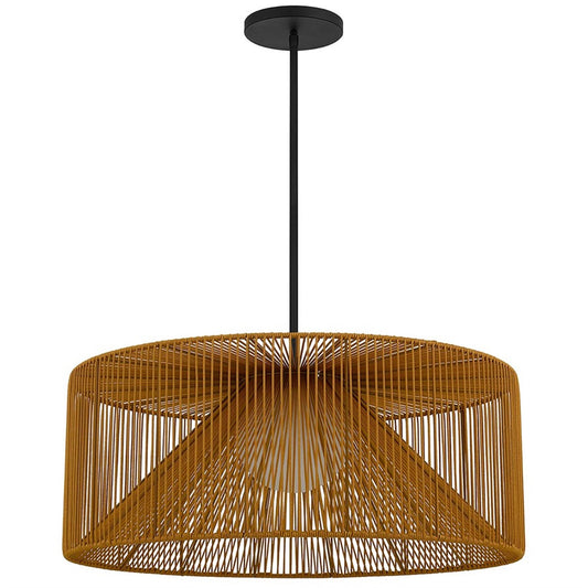 Alteck Key West 30in LED Outdoor Pendant | Contemporary Sand Black and Weather Resistant Rattan | Covered Patio & Indoor | Model AP0150-5CCT-W-BK