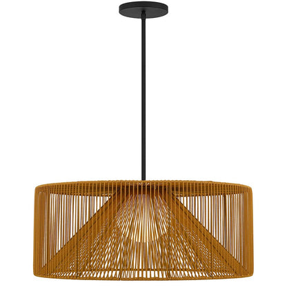 Alteck Key West 30in LED Outdoor Pendant | Contemporary Sand Black and Weather Resistant Rattan | Covered Patio & Indoor | Model AP0150-5CCT-W-BK