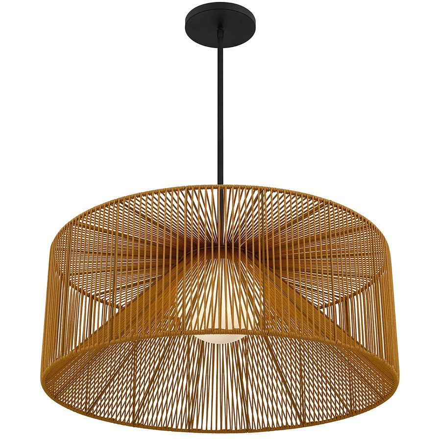 Alteck Key West 30in LED Outdoor Pendant | Contemporary Sand Black and Weather Resistant Rattan | Covered Patio & Indoor | Model AP0150-5CCT-W-BK