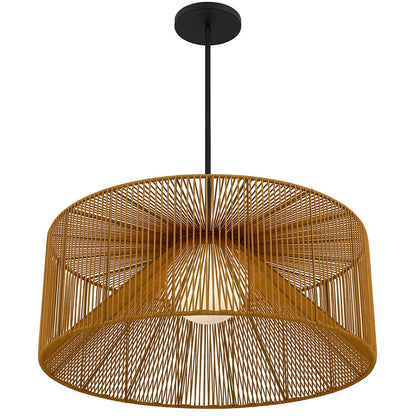 Alteck Key West 30in LED Outdoor Pendant | Contemporary Sand Black and Weather Resistant Rattan | Covered Patio & Indoor | Model AP0150-5CCT-W-BK