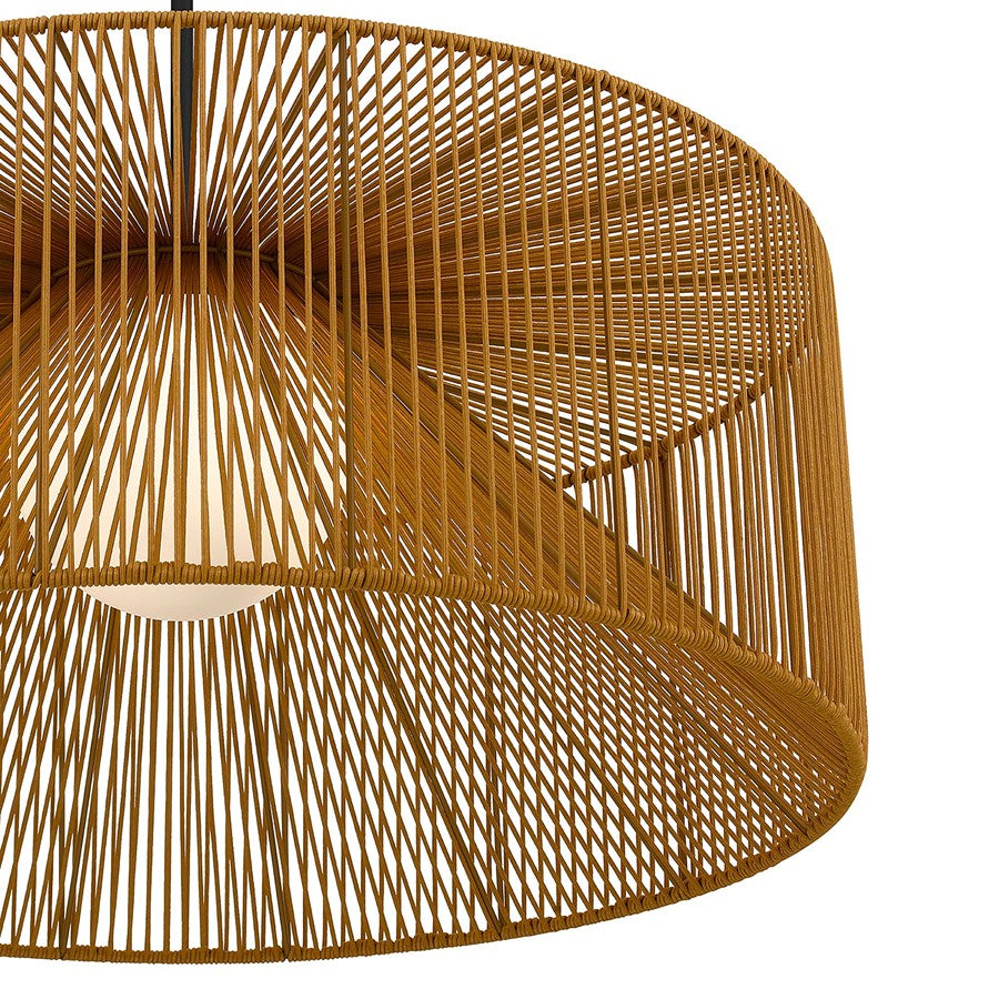 Alteck Key West 30in LED Outdoor Pendant | Contemporary Sand Black and Weather Resistant Rattan | Covered Patio & Indoor | Model AP0150-5CCT-W-BK
