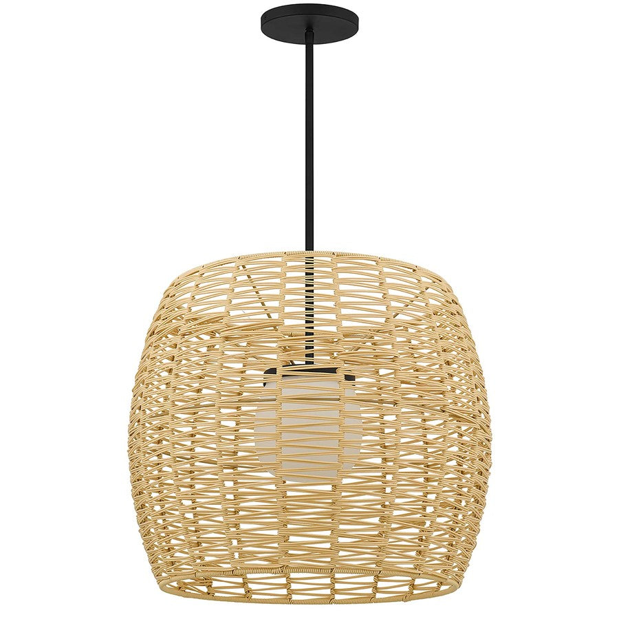 Alteck Aruba 24in 1-Light LED Outdoor Pendant | Contemporary Sand Black Aluminum and Weather Resistant Rattan with Opal | Model AP0151-5CCT-W-BK