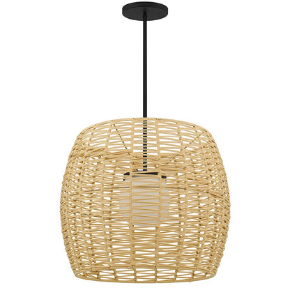 Alteck Aruba 24in 1-Light LED Outdoor Pendant | Contemporary Sand Black Aluminum and Weather Resistant Rattan with Opal | Model AP0151-5CCT-W-BK
