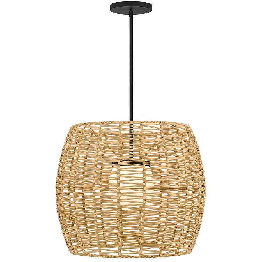 Alteck Aruba 24in 1-Light LED Outdoor Pendant | Contemporary Sand Black Aluminum and Weather Resistant Rattan with Opal | Model AP0151-5CCT-W-BK