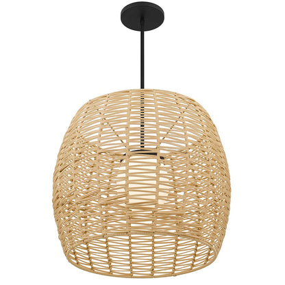 Alteck Aruba 24in 1-Light LED Outdoor Pendant | Contemporary Sand Black Aluminum and Weather Resistant Rattan with Opal | Model AP0151-5CCT-W-BK