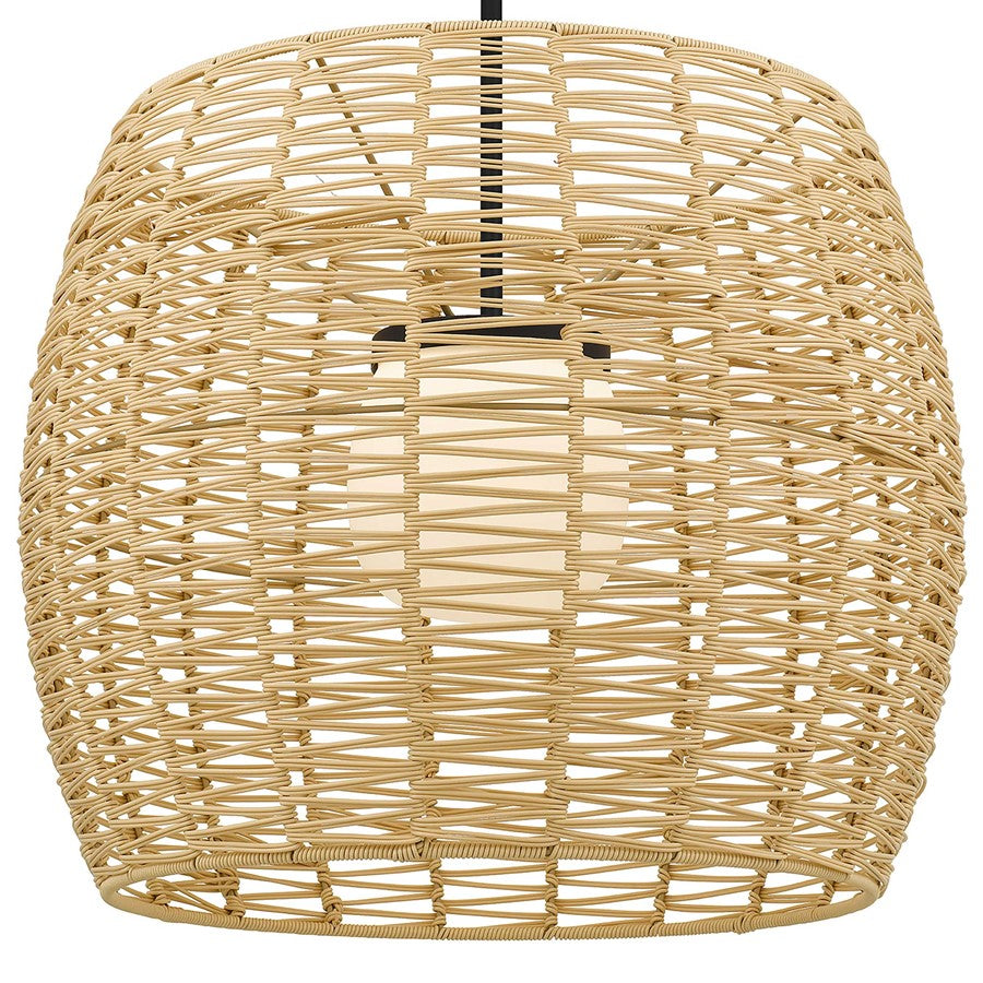Alteck Aruba 24in 1-Light LED Outdoor Pendant | Contemporary Sand Black Aluminum and Weather Resistant Rattan with Opal | Model AP0151-5CCT-W-BK