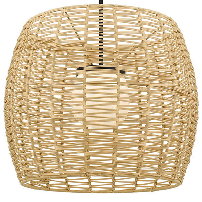 Alteck Aruba 24in 1-Light LED Outdoor Pendant | Contemporary Sand Black Aluminum and Weather Resistant Rattan with Opal | Model AP0151-5CCT-W-BK