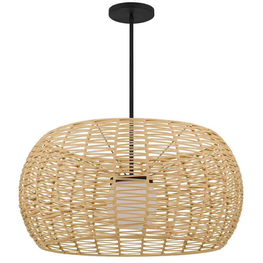 Alteck Aruba 32in 1-Light Outdoor Pendant | Coastal Sand Black Aluminum and Rattan Shade | Covered Patio & Entryway | Model AP0152-5CCT-W-BK