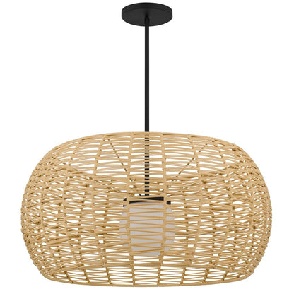 Alteck Aruba 32in 1-Light Outdoor Pendant | Coastal Sand Black Aluminum and Rattan Shade | Covered Patio & Entryway | Model AP0152-5CCT-W-BK