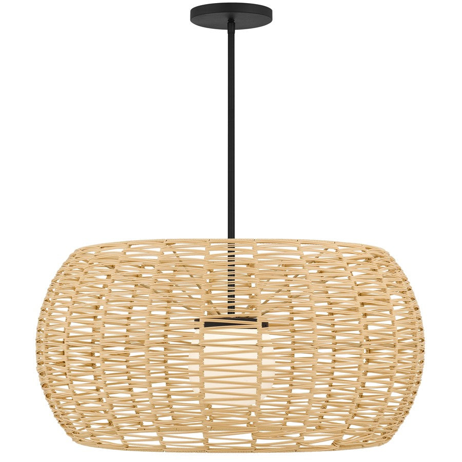 Alteck Aruba 32in 1-Light Outdoor Pendant | Coastal Sand Black Aluminum and Rattan Shade | Covered Patio & Entryway | Model AP0152-5CCT-W-BK