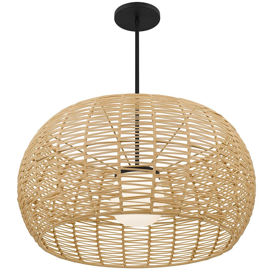 Alteck Aruba 32in 1-Light Outdoor Pendant | Coastal Sand Black Aluminum and Rattan Shade | Covered Patio & Entryway | Model AP0152-5CCT-W-BK