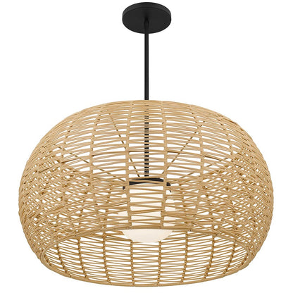 Alteck Aruba 32in 1-Light Outdoor Pendant | Coastal Sand Black Aluminum and Rattan Shade | Covered Patio & Entryway | Model AP0152-5CCT-W-BK