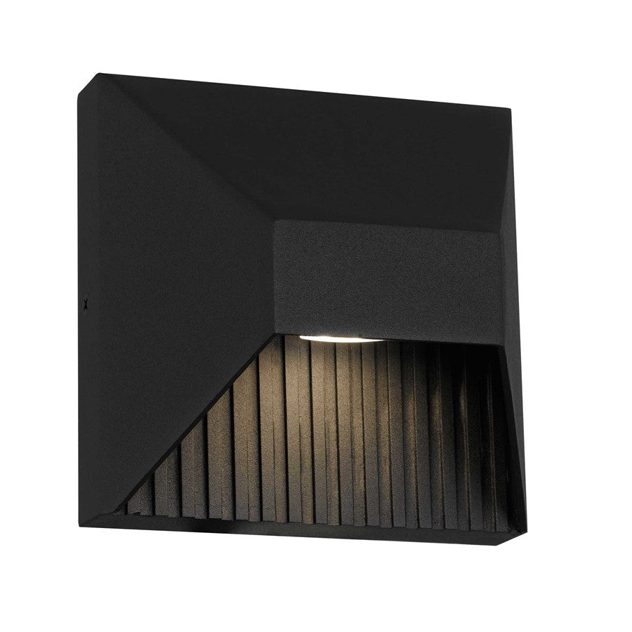 Alteck Ribbed 5in 1-Light LED Outdoor Wall Sconce | Contemporary Sand Black Aluminum and Sand Blast Acrylic | Entryway | Model AW0008-3CCT-W-BK