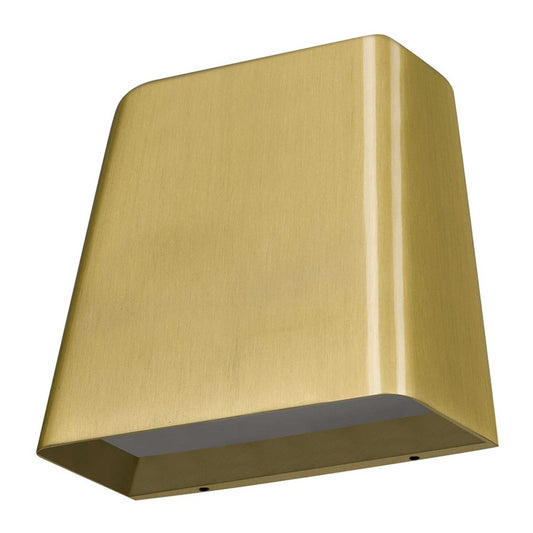 Alteck Bull 5in LED Outdoor Wall Sconce | Contemporary Brushed Brass Aluminum and Sand Blast Glass | Porch & Entryway | Model AW0031-3CCT-W-BB