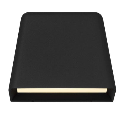 Alteck Bull 5.5in LED Outdoor Wall Sconce | Contemporary Sand Black and Sand Blast Glass | Entryway & Hallway | Model AW0031-3CCT-W-BK