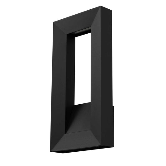 Alteck Paletto 16in 1-Light Outdoor Wall Sconce | Contemporary Sand Black and Sand Blast Glass | Entryway & Patio | 8 x 16 in | Model AW0033-3CCT-W-BK