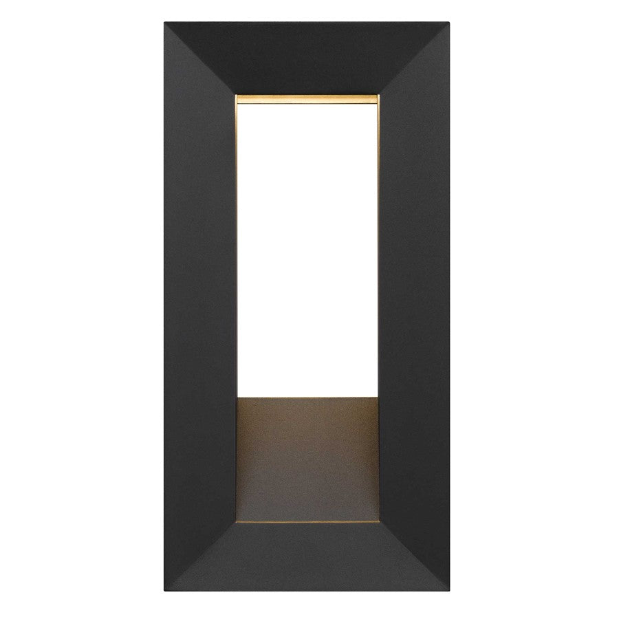 Alteck Paletto 16in 1-Light Outdoor Wall Sconce | Contemporary Sand Black and Sand Blast Glass | Entryway & Patio | 8 x 16 in | Model AW0033-3CCT-W-BK