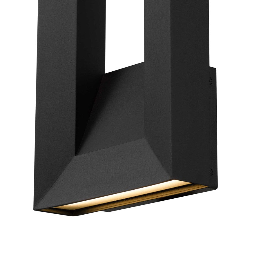 Alteck Paletto 16in 1-Light Outdoor Wall Sconce | Contemporary Sand Black and Sand Blast Glass | Entryway & Patio | 8 x 16 in | Model AW0033-3CCT-W-BK