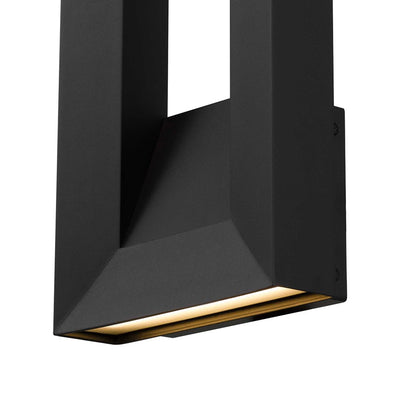 Alteck Paletto 16in 1-Light Outdoor Wall Sconce | Contemporary Sand Black and Sand Blast Glass | Entryway & Patio | 8 x 16 in | Model AW0033-3CCT-W-BK