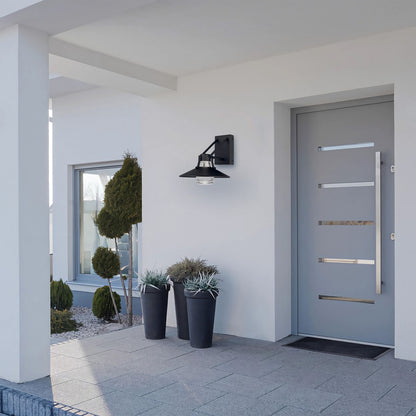 Alteck Radiant 10in LED Outdoor Wall Sconce | Contemporary Sand Black Aluminum and Clear Glass | Porch & Entryway | Model AW0044-3CCT-W-BK