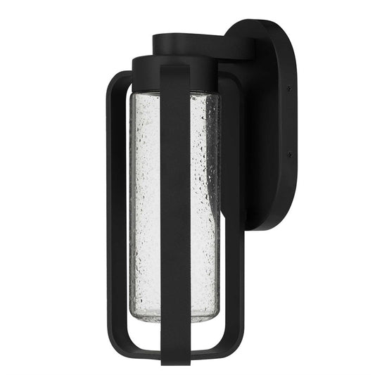 Alteck Clover 12in 1-Light LED Outdoor Sconce | Contemporary Sand Black and Clear Seedy Glass | Entryway & Covered Patio | Model AW0047-3CCT-W-BK