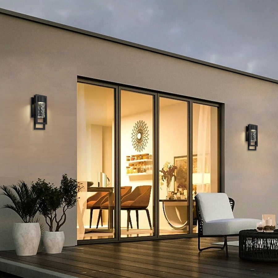 Alteck 2 Step 15" LED Outdoor Sconce, Black/Clear, Sand Black
