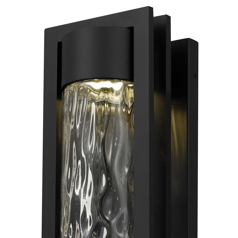 Alteck 2 Step 19in 1-Light Outdoor Sconce | Contemporary Sand Black and Clear Hammered Glass | Entryway & Patio | Model AW0051-3CCT-W-BK