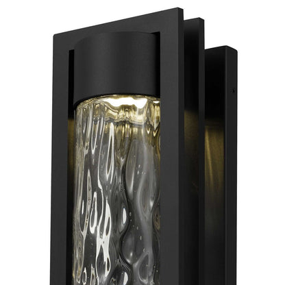 Alteck 2 Step 19in 1-Light Outdoor Sconce | Contemporary Sand Black and Clear Hammered Glass | Entryway & Patio | Model AW0051-3CCT-W-BK