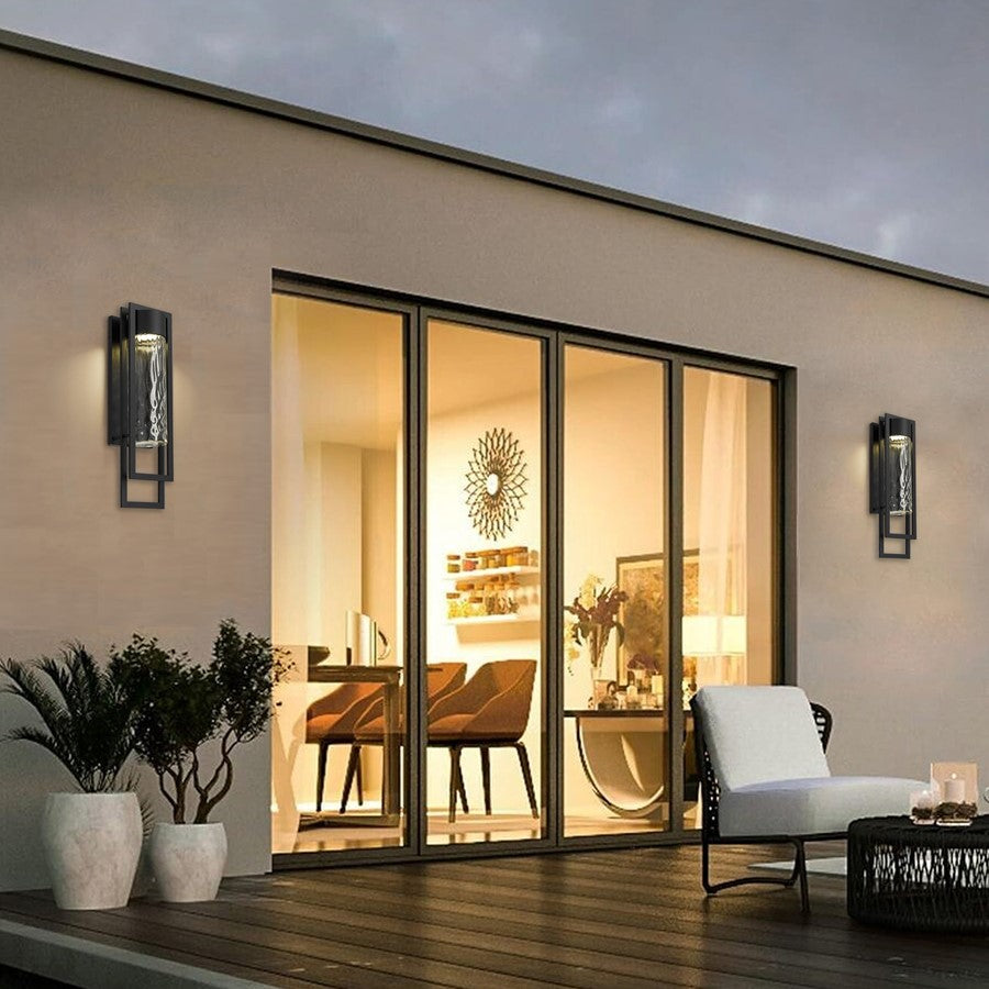 Alteck 2 Step 25in 1-Light Outdoor Sconce | Contemporary Sand Black and Clear Hammered Glass | Entryway & Patio | Model AW0052-3CCT-W-BK