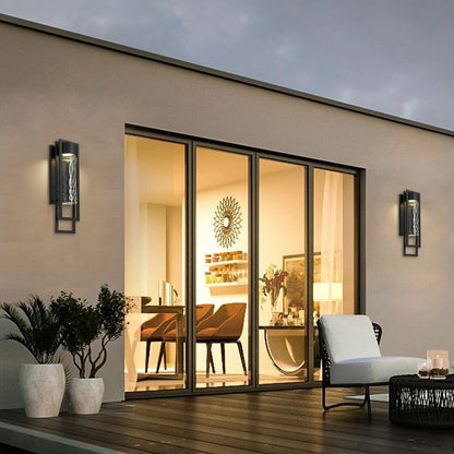 Alteck 2 Step 25in 1-Light Outdoor Sconce | Contemporary Sand Black and Clear Hammered Glass | Entryway & Patio | Model AW0052-3CCT-W-BK